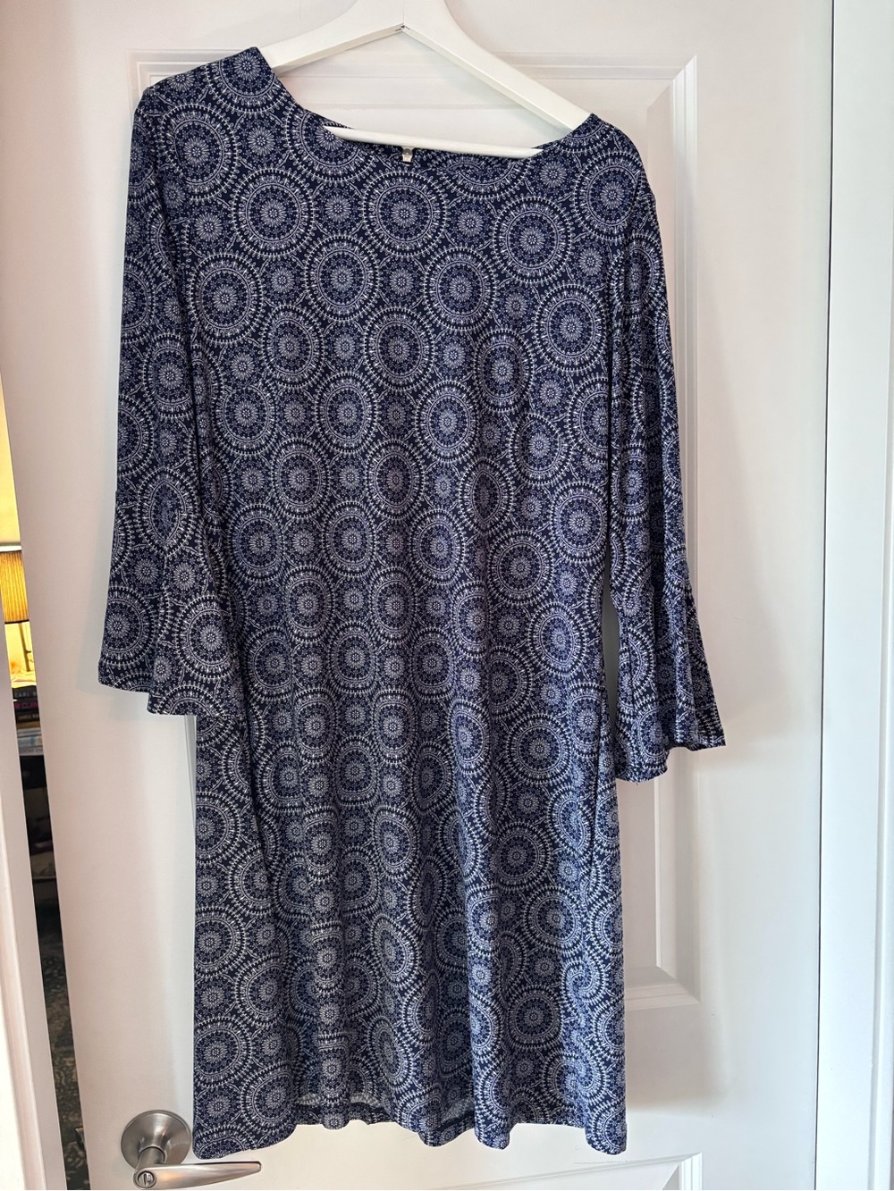 Tommy Hilfiger Navy Blue Printed Long Sleeve Shift Dress